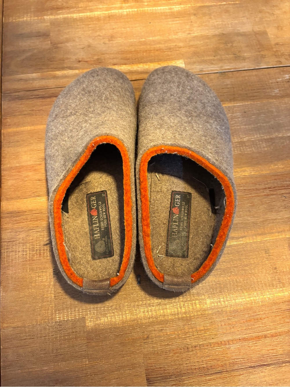 Haflinger Felt Slip-On Slippers in Gray with Orange Trim